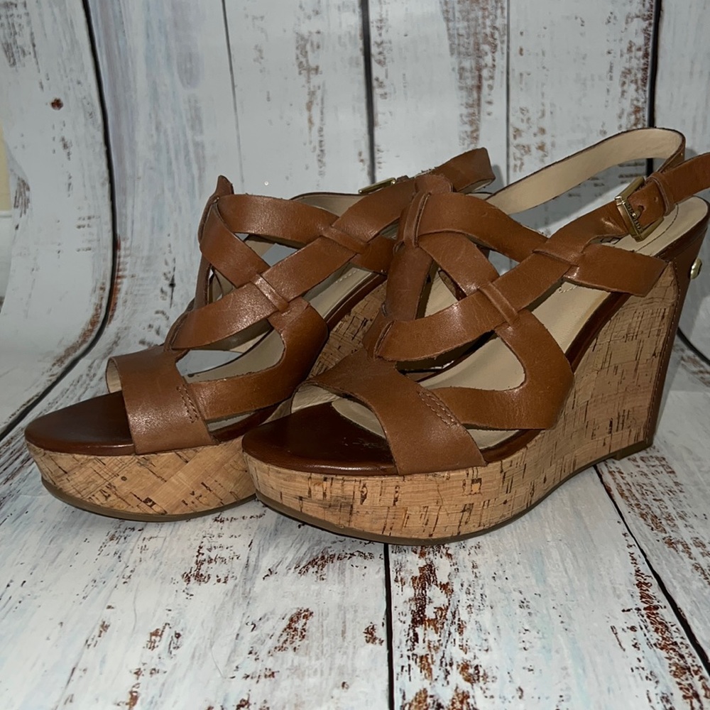 Tan Guess cork wedges